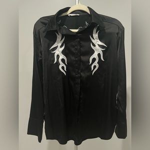 Satin button up shirt with design